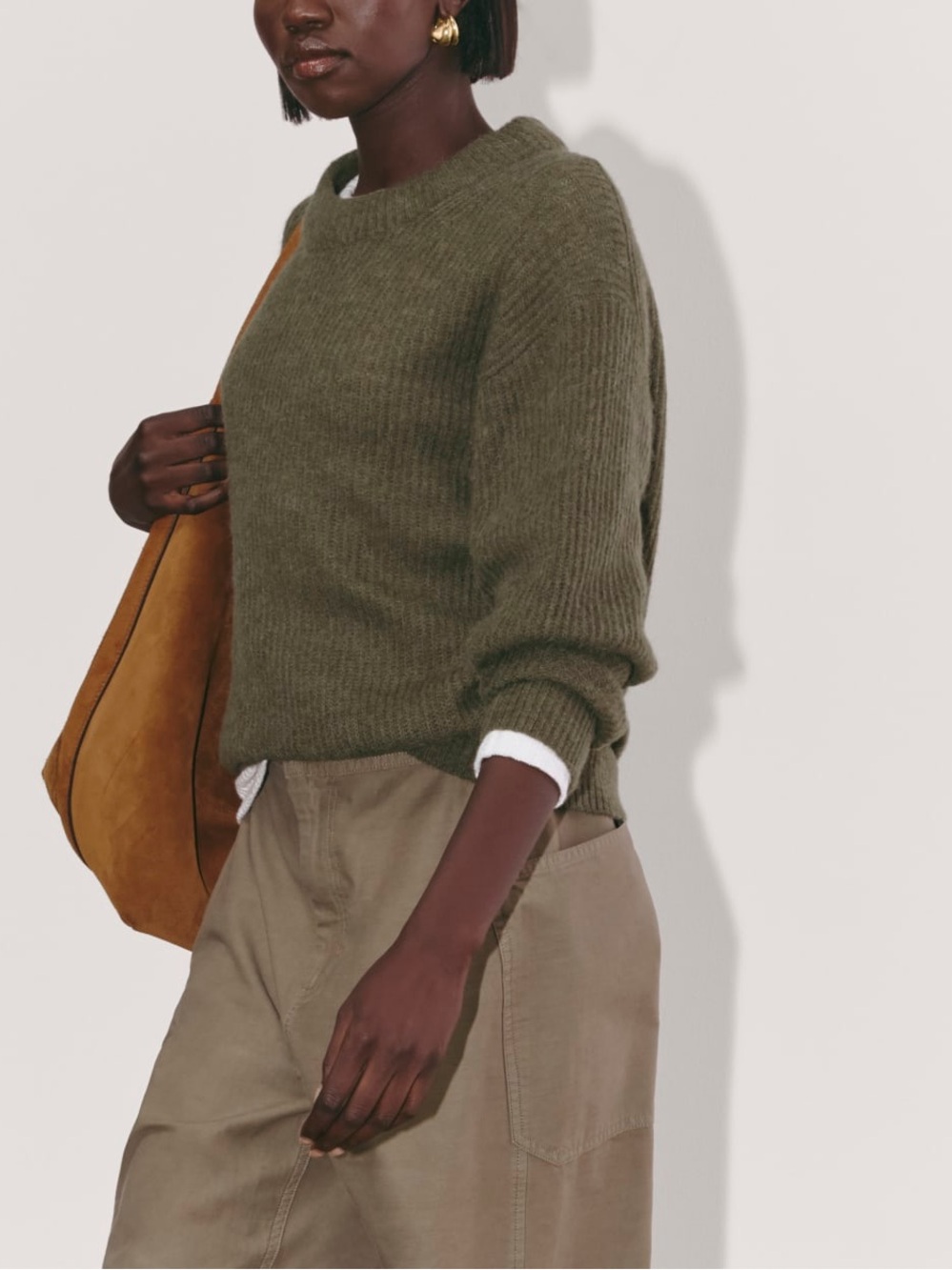 EVERLANE THE COCOON ALPACA CREW NECK SWEATER IN KALAMATA OLIVE M